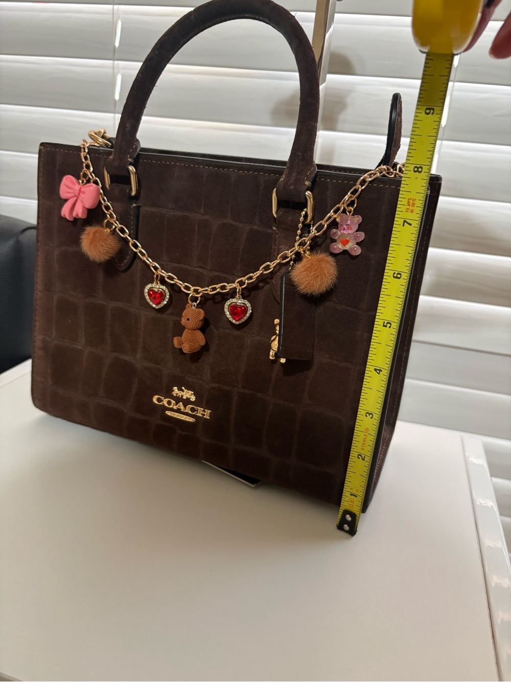 COACH Dark Brown Croc-Embossed Satchel Maggie Small Tote Bag. - Picture 13 of 13
